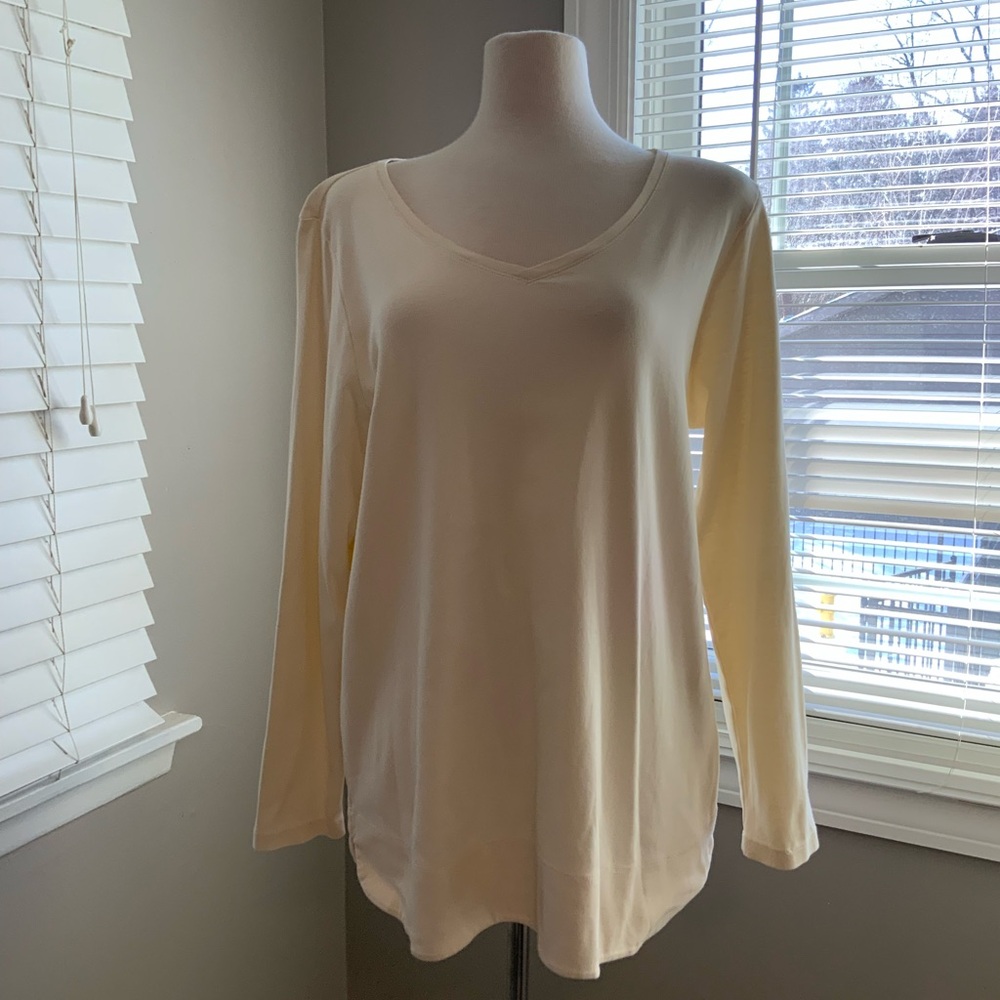 J. Jill Cream Long Sleeve V-Neck Top